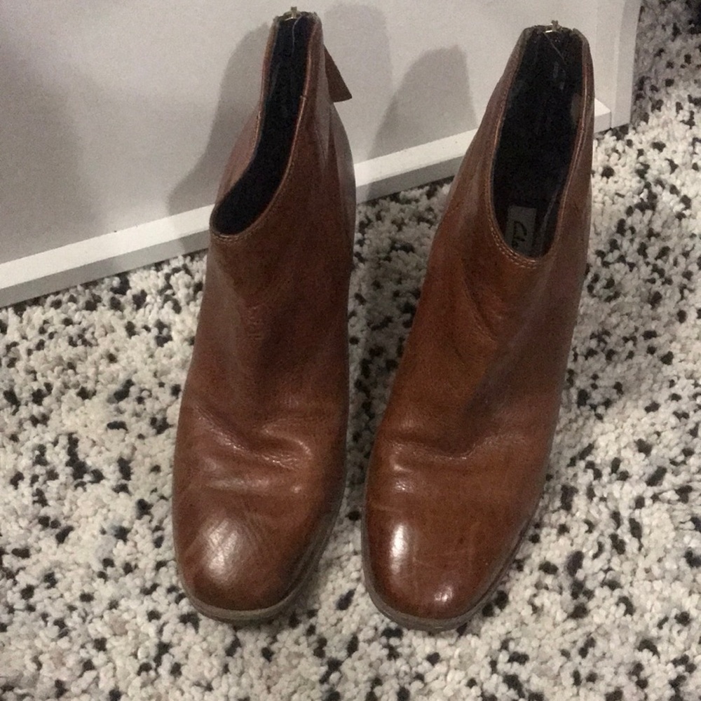 Clarks Women’s brown heeled boots.